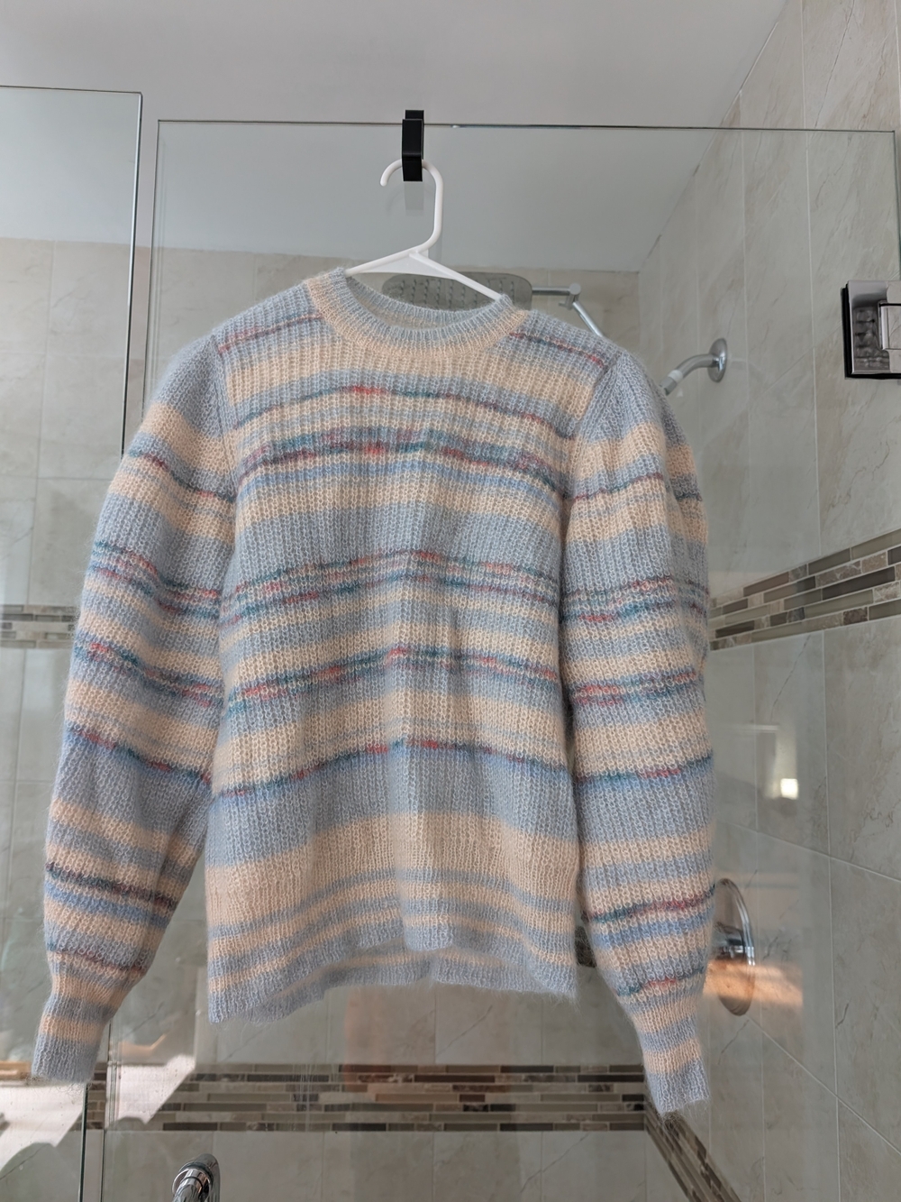 Isabel Marant Cream and Light Blue Striped Mohair-Blend Sweater